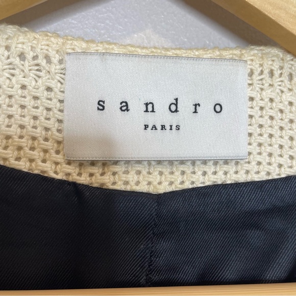 Sandro Vladia Textured Woven Cotton Blazer Jacket in Ecru - Picture 7 of 9